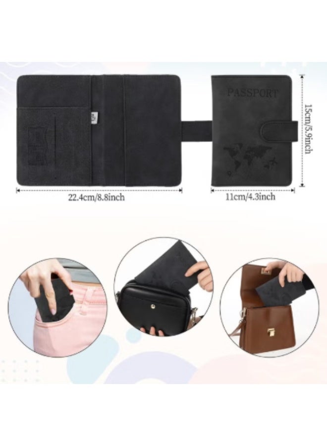 ووفيكسر محفظة لحمل جواز السفر ومستلزمات السفر الأساسية، غطاء جواز سفر مع جيوب للبطاقات، إكسسوارات سفر ضرورية للنساء والرجال، لون أسود. - Image 5